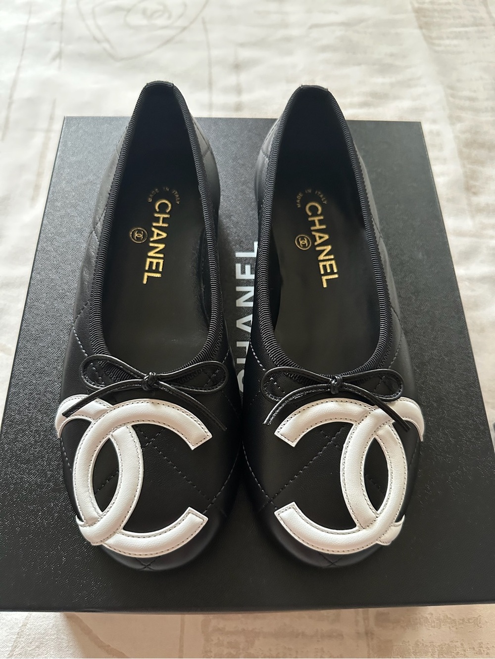 chanel 26M Coco Beach Cambon Ballet Flats Black Color Size 36.5